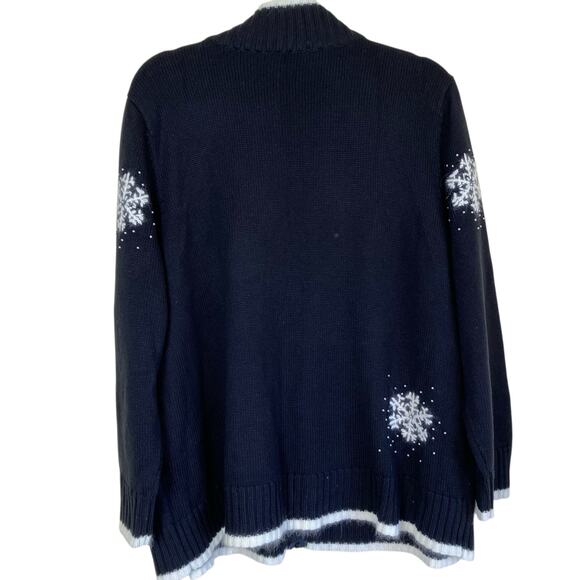 Quacker Factory Sz 1X Holiday Cardigan w Embroidered & Beaded Snowflakes Flaws - Picture 2 of 16